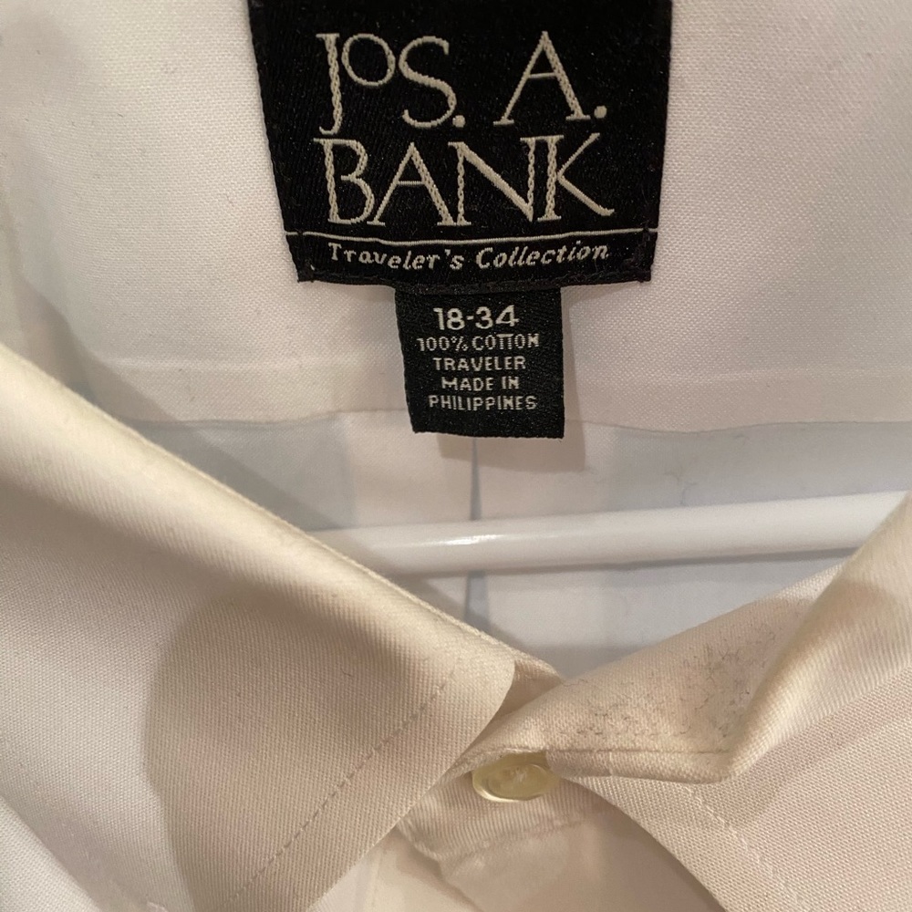 Men’s 18x34 solid white, button down collar, dress shirt